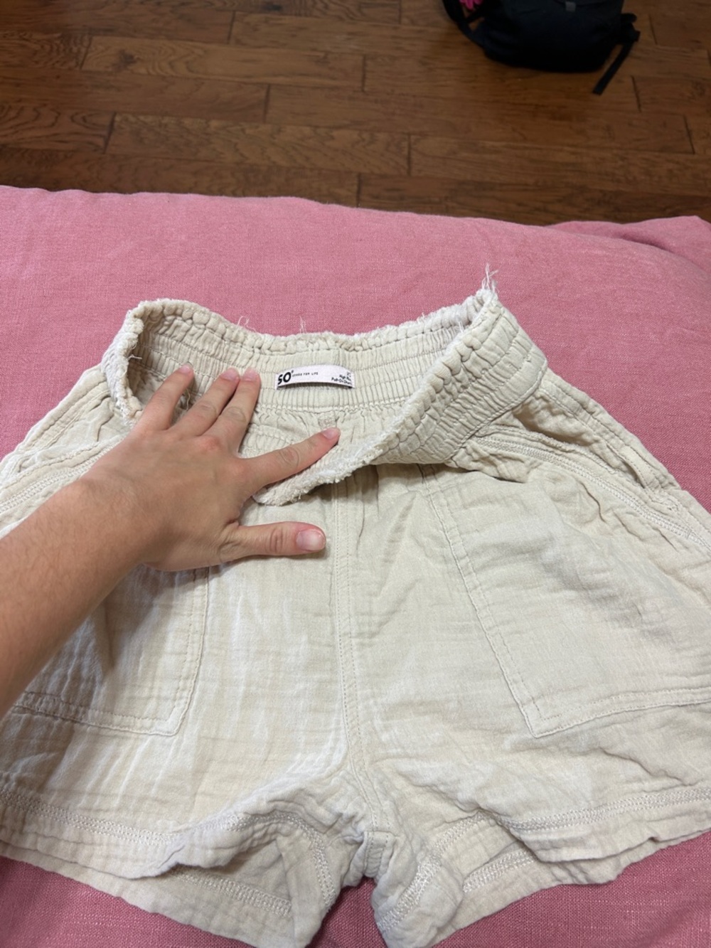 Light Cream Cotton Shorts with Elastic Waist